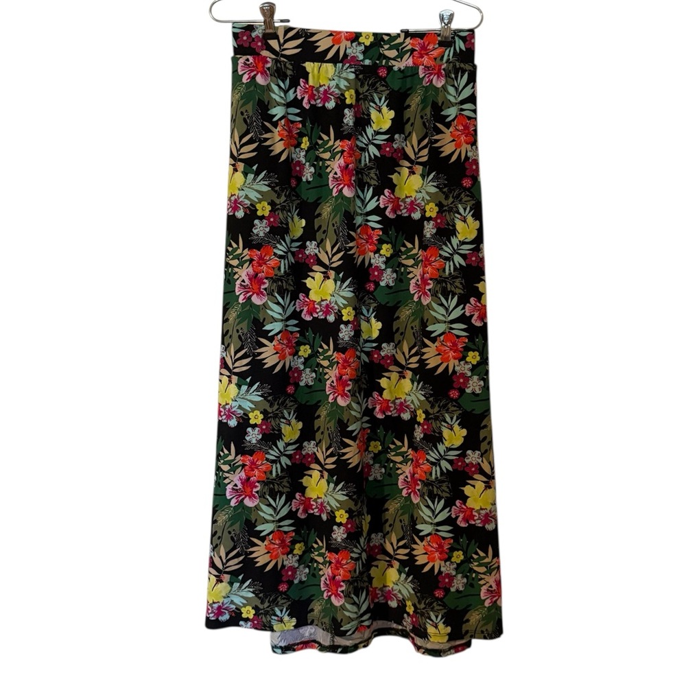 Terra & Sky Floral Black Maxi Skirt Size 2X 20-22W